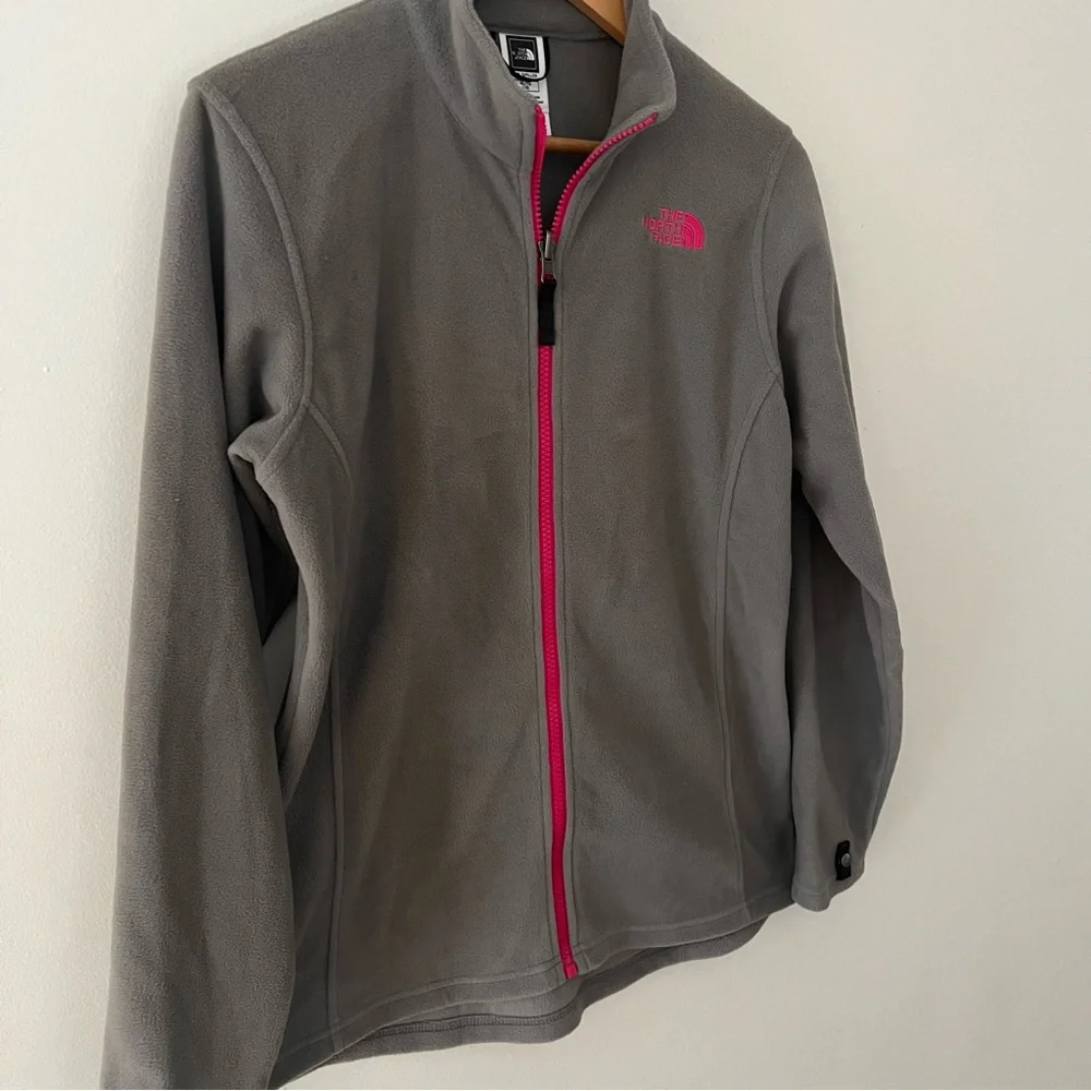The North Face Girl’s Fleece Full Zip Up Grey with Pink Zipper Size XL 18